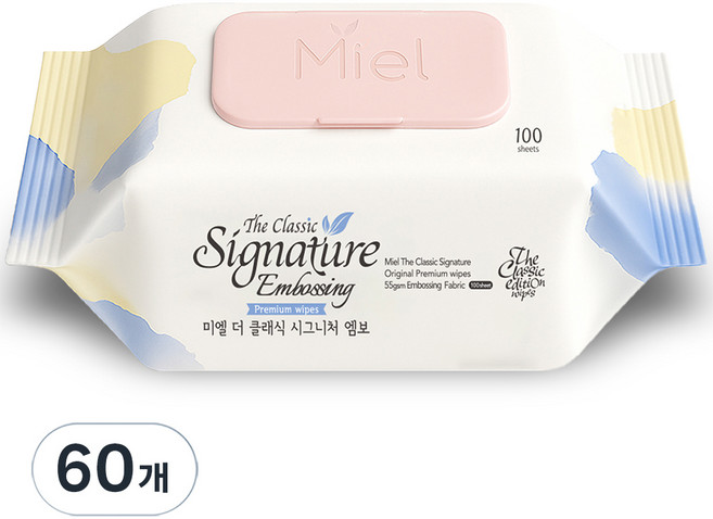 미엘 더 클래식 시그니처 엠보싱 물티슈 캡형, 55g, 100매, 60개