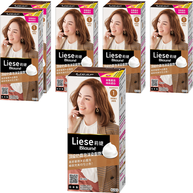 Liese 莉婕 頂級奶霜泡沫染髮劑, 1 知性魅力米棕, 6盒