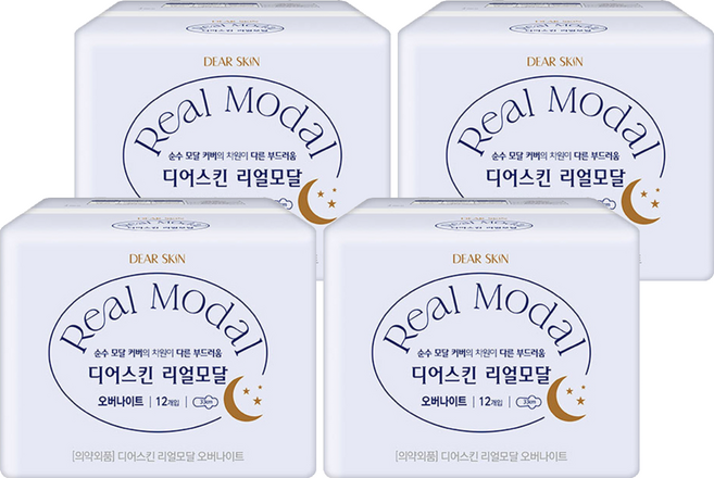 디어스킨 리얼모달 생리대, 오버나이트, 12개입, 4개