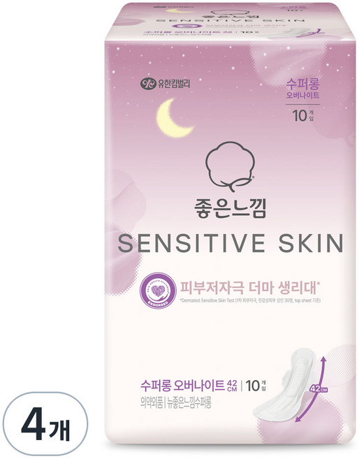 좋은느낌 센서티브 스킨 생리대 날개형, 4개, 10개입, 슈퍼롱