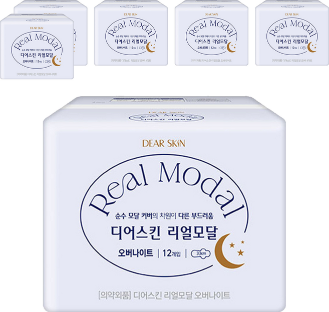 디어스킨 리얼모달 생리대, 오버나이트, 12개입, 6개