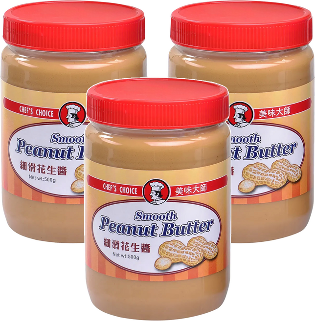 CHEF'S CHOICE 美味大師 細滑花生醬, 500g, 3罐