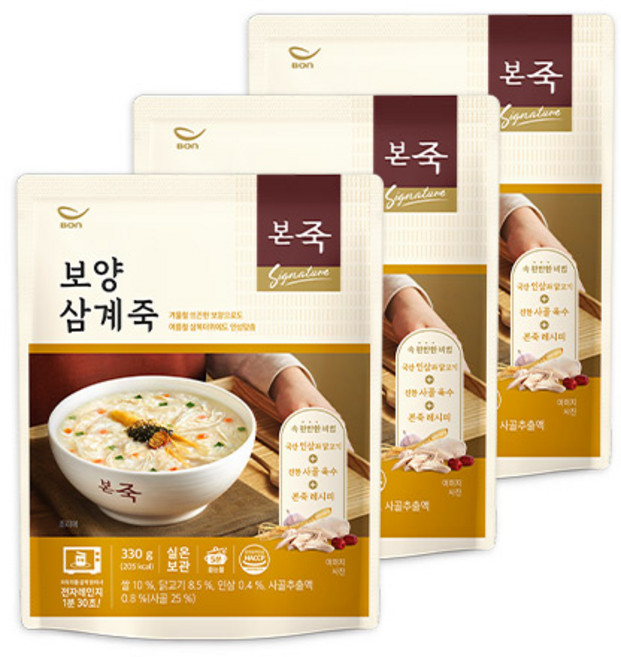 본죽 보양삼계죽, 330g, 3개