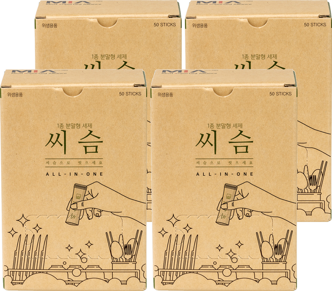 씨슴 식기세척기용 분말 세제, 500g, 4개