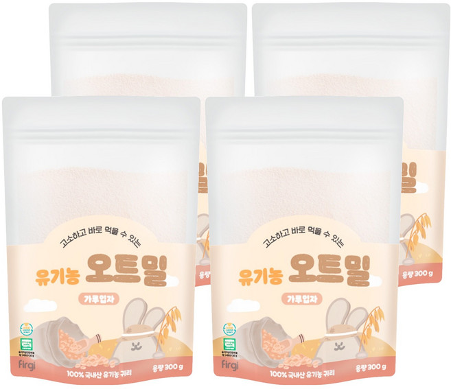 퍼기 유아용 유기농 오트밀 이유식 가루입자, 300g, 4개