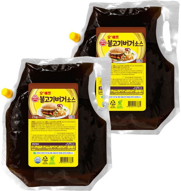 오뚜기 오쉐프 불고기버거 소스, 2kg, 2개