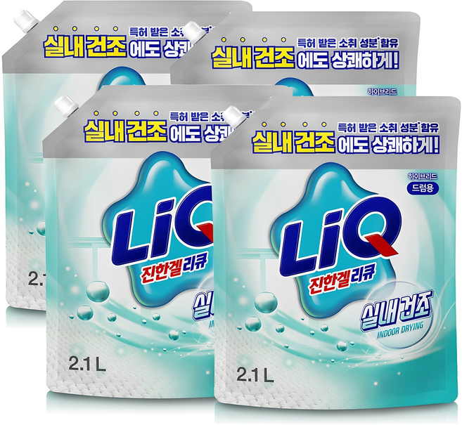 리큐 진한겔 하이브리드 실내건조 드럼용 액상세제 리필, 2.1L, 4개