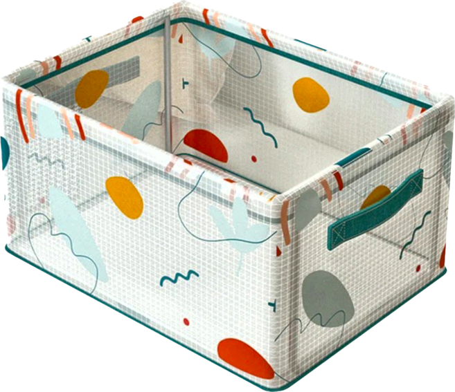 卡通鋼架衣服折疊收納箱/抽屜式衣櫃收納盒/玩具/衣物收納盒/收納筐/雜物籃帶提手, B款 幾何植物, 1個