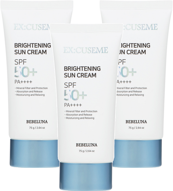 베베루나 익스큐즈미 브라이트닝 선크림 SPF50+ PA++++, 75g, 3개