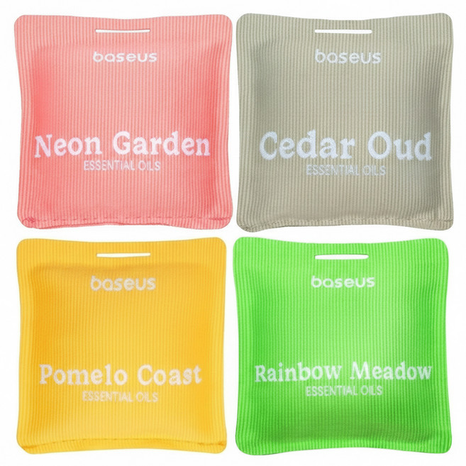 Baseus 倍思 瑪格麗特系列 車用香氛4件組, 1組, Rainbow Meadow + Cedar Oud + Pomelo Coast + Neon Garden