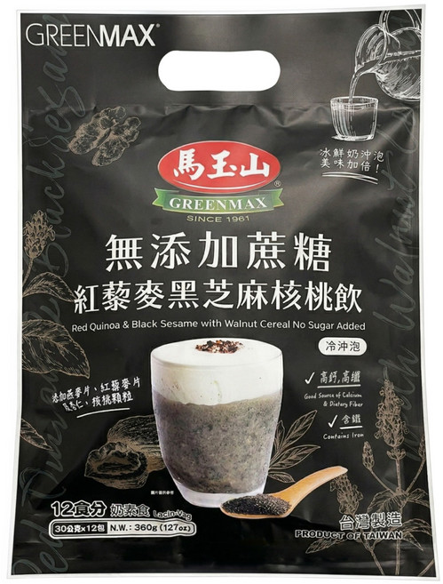 馬玉山 無添加蔗糖紅藜麥黑芝麻核桃飲 12包, 360g, 1袋