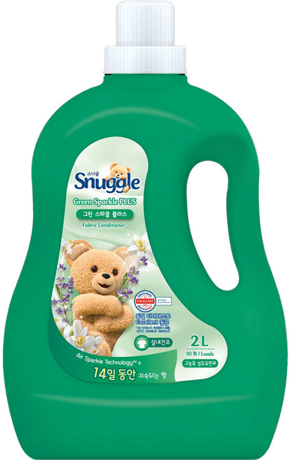 스너글 섬유유연제 그린스파클 플러스 본품, 2L, 1개