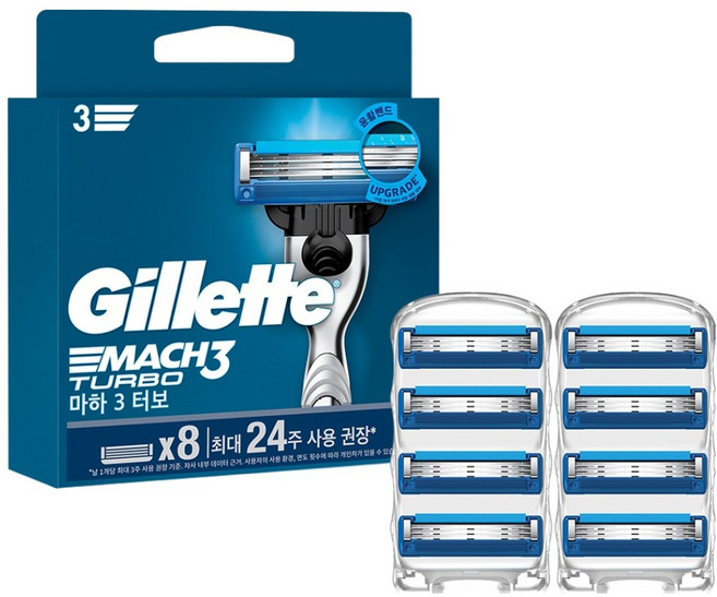 질레트 정품 마하3 터보 면도날, 8개입, 1개