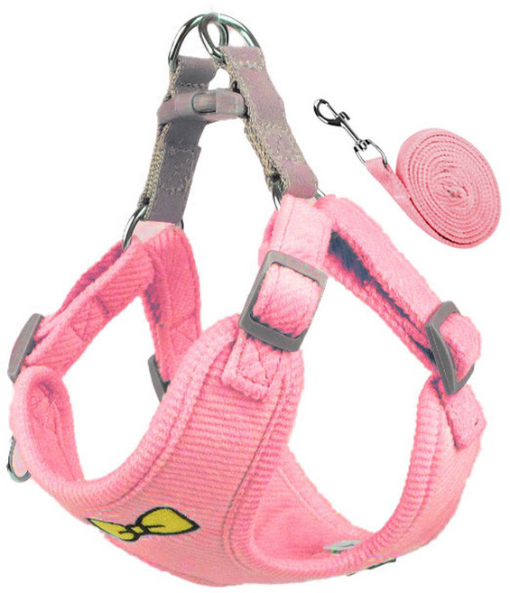 DUOMM 강아지 하네스 + 리드줄, 핑크, 1세트
