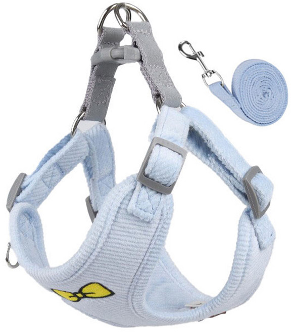 티유 강아지 하네스 + 리드줄, 블루, 1세트