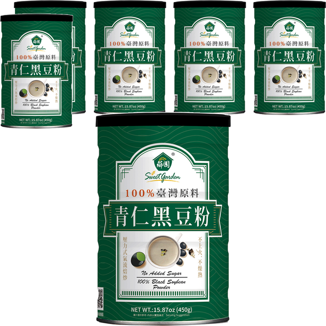 薌園 青仁黑豆粉 熟粉, 450g, 6罐
