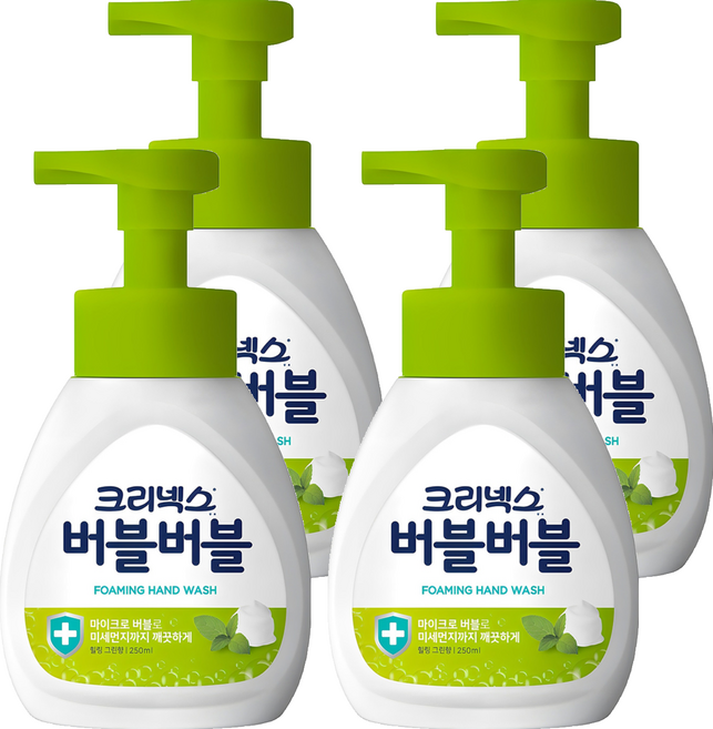 크리넥스 버블버블 핸드워시 힐링 그린향, 250ml, 4개