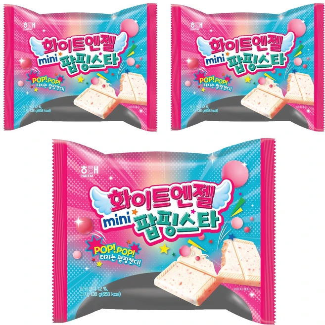 해태제과 화이트엔젤 미니 팝핑스타, 138g, 3개 - 쿠팡