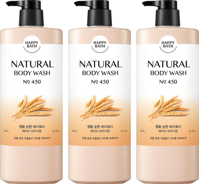 해피바스 내추럴 정말 순한 바디워시, 900g, 3개