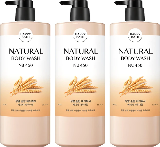 해피바스 내추럴 정말 순한 바디워시, 900g, 3개 - 쿠팡