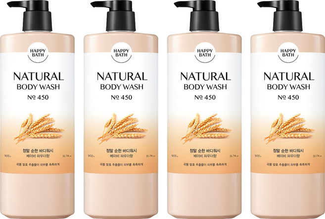 해피바스 내추럴 정말 순한 바디워시, 900g, 4개