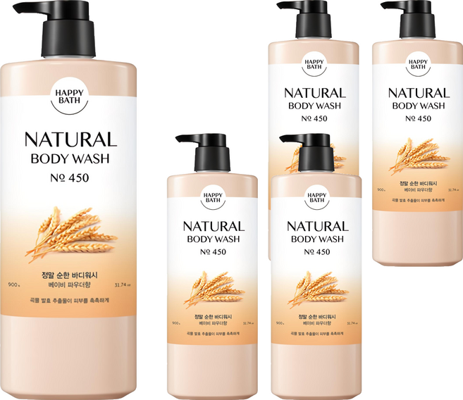 해피바스 내추럴 정말 순한 바디워시 베이비 파우더향, 900g, 5개