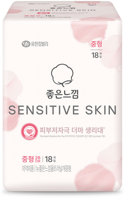 좋은느낌 센서티브 스킨 생리대 날개형, 중형, 18개입, 1개