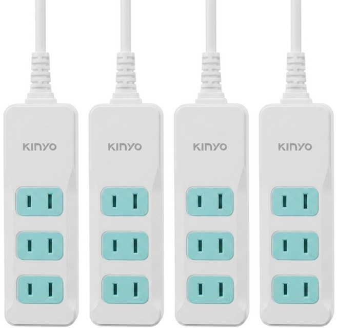 Kinyo 3插延長線 9呎 2PIN, 2.7m, 白色, 4個