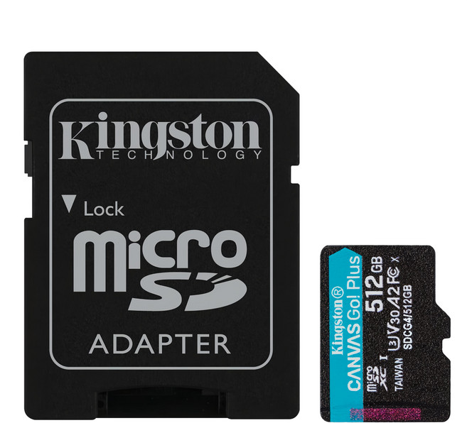 Kingston 金士頓 Canvas Go!Plus microSD A2 U3 V30 記憶卡 附轉卡 SDCG4/512GB, 1個, 512GB