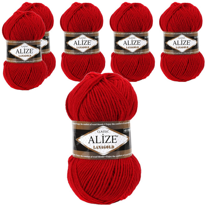 alize 엘리제 라나골드 클래식 단색 뜨개실, 56 레드, 6개