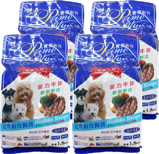 LCB 藍帶廚坊 成犬/全犬種用 乾飼料, 牛肉野菜, 1.8kg, 4袋