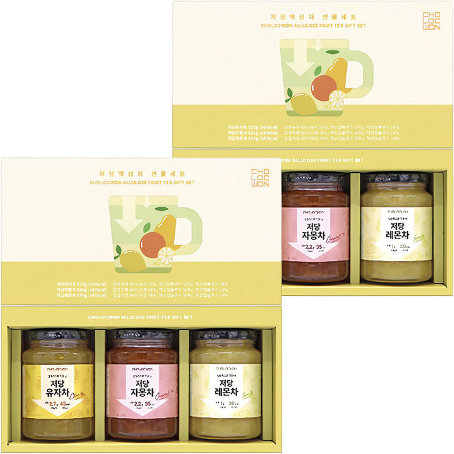 초록원 저당액상차 530g x 3종 선물세트 + 쇼핑백, 2세트, 유자차 + 자몽차 + 레몬차