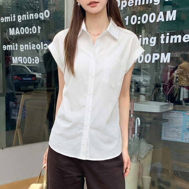 LUNA GIRL 女款 Temedii 包肩袖翻領短袖襯衫 L26SMST031003