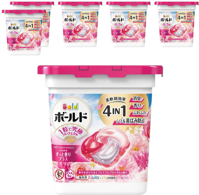 Bold 日本原裝進口 新4合1洗衣球 淡雅花香 粉紅色, 11顆, 6盒
