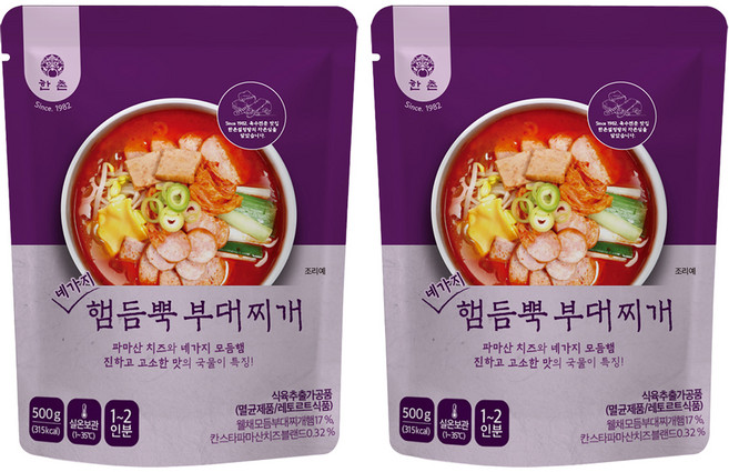 한촌 네가지 햄듬뿍 부대찌개, 2개, 500g