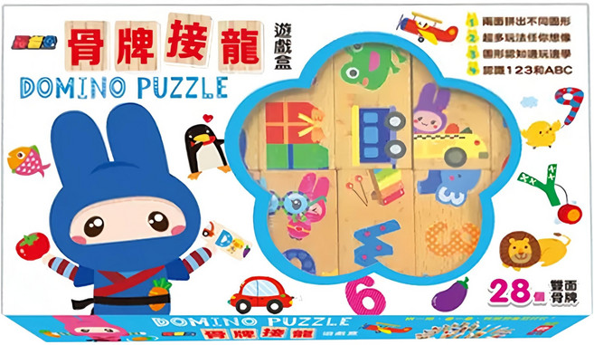 忍者兔 骨牌接龍遊戲盒, 1盒, 忍者兔 木色