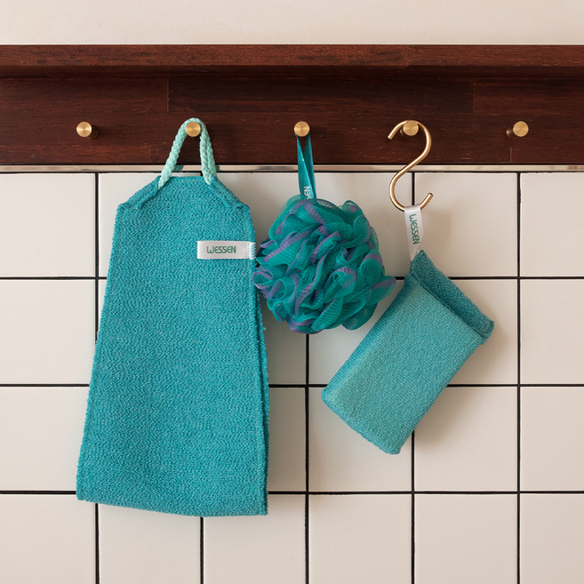 웨신 뱀부 손잡이 롱 샤워타올 세트, 민트, 3개입, 1세트