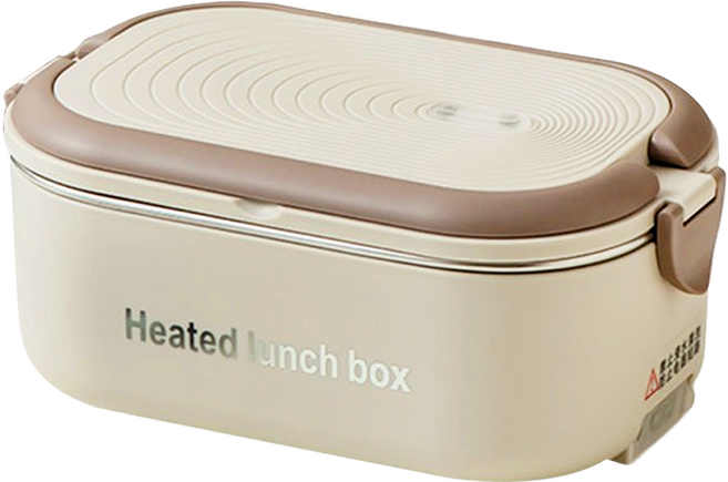 插電即熱免注水分格不鏽鋼便當盒/飯盒/保溫盒/加熱便當/餐盒, 米色, 1個