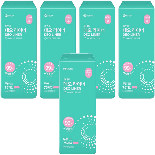 화이트 데오 팬티라이너, 롱, 75개입, 5개