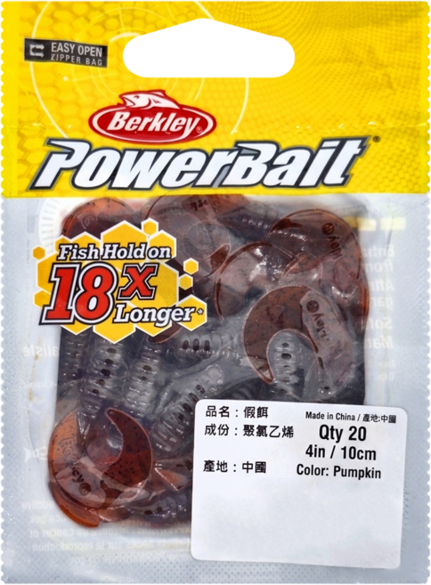 Berkley 貝克力 PowerBait Power Grubs 強力捲尾蛆 軟蟲 路亞 捲尾蛆 PBHPG2-PS 2吋, 橘身黑斑, 1包