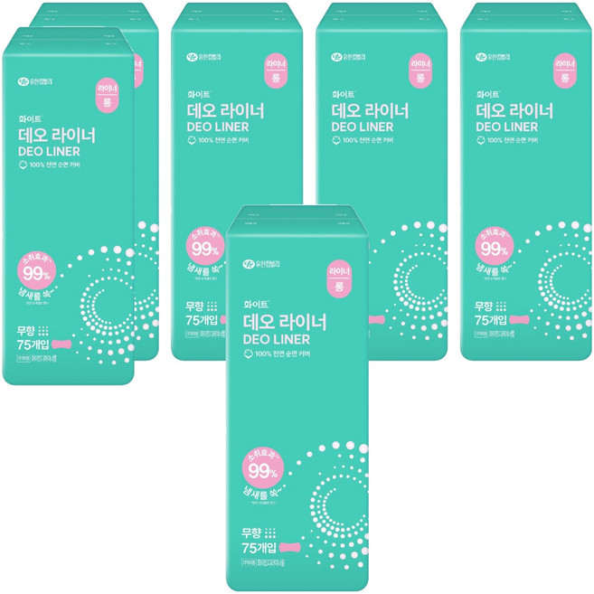 화이트 데오 팬티라이너, 롱, 75개입, 6개