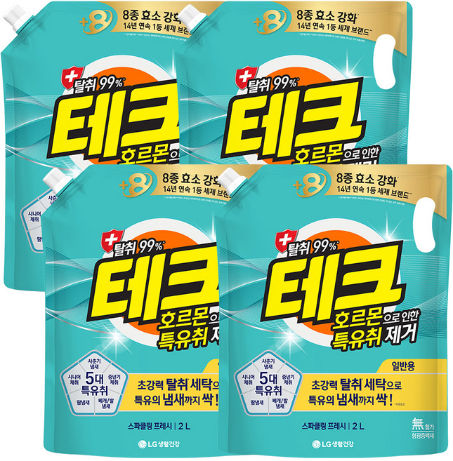 테크 호르몬으로 인한 특유취제거 액상세제 리필, 2L, 4개