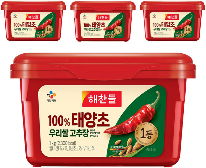 해찬들 100% 우리쌀 태양초 고추장, 1kg, 4개