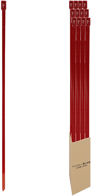 POLYWELL 寶利威爾 可鬆式束線帶 PW15-T65-0086, 紅色, 100條