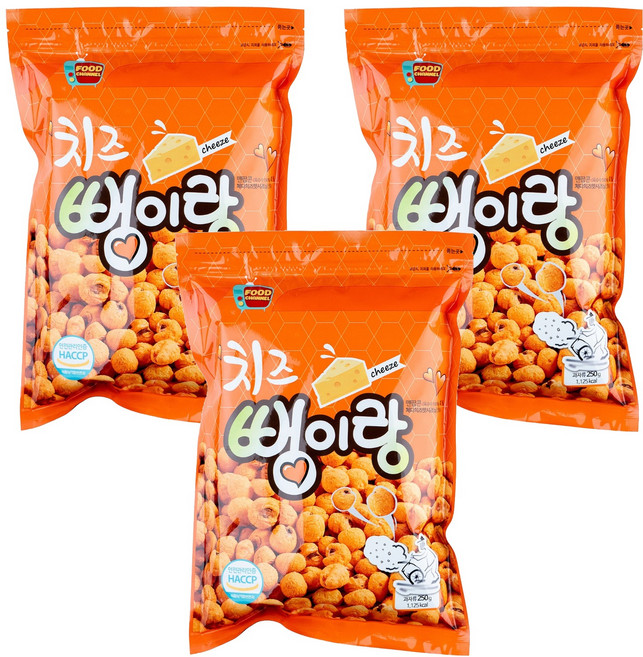 우리식품 뻥이랑 치즈, 250g, 3개