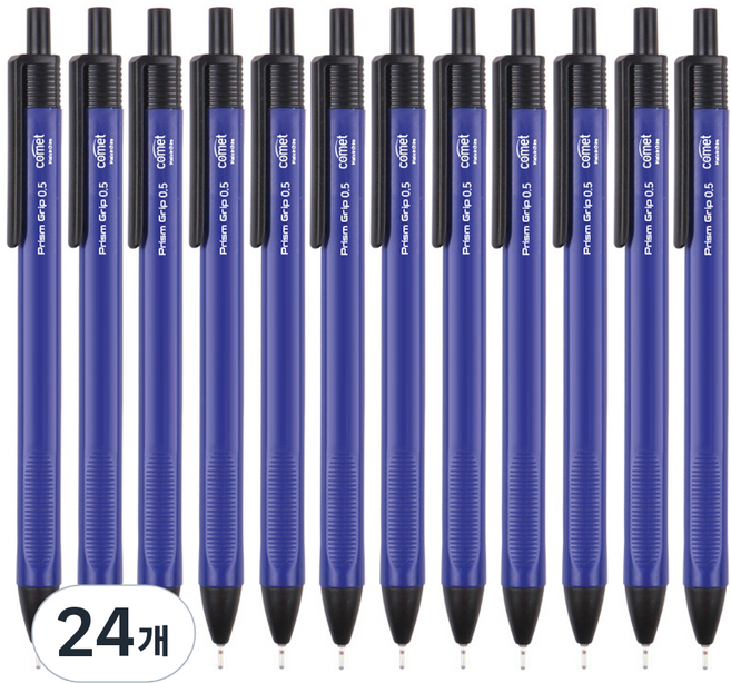 코멧 삼각 그립 중성 젤 펜 0.5mm, 블루, 24개