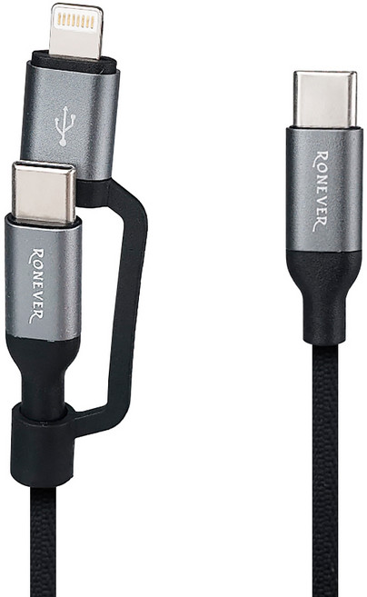 RONEVER TYPE-C-C+Lightning 鋁合金二合一充電線 VPC171 28g, 120cm, 太空灰, 1條