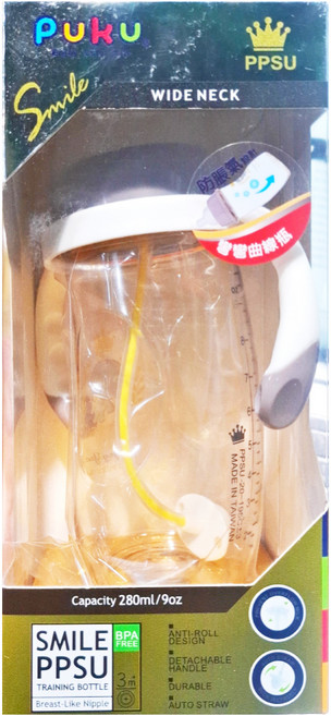 PUKU 藍色企鵝 PPSU Smile母乳實感寬口練習奶瓶, 280ml, 1個, 藍色