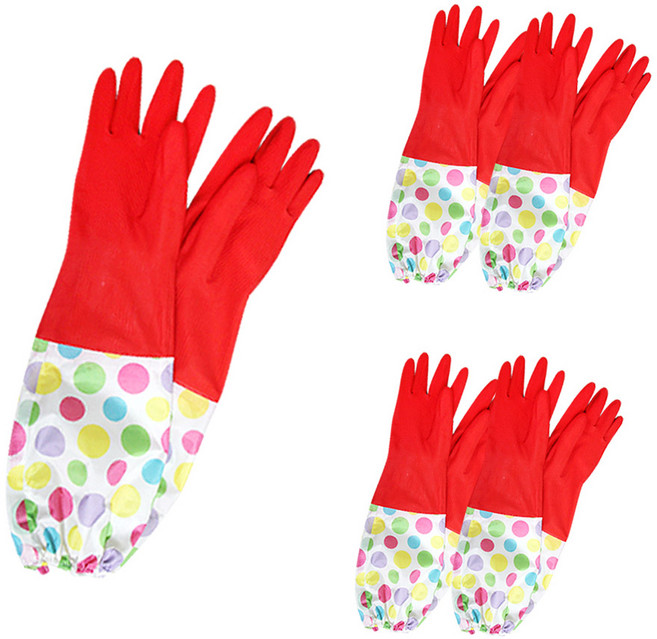 그린비 롱밴드 기모 고무장갑, 레드, 5개