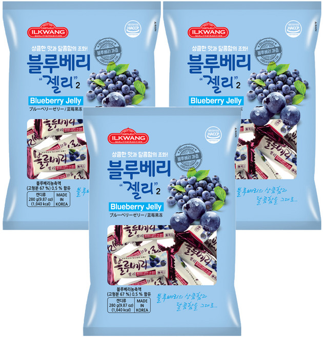일광제과 블루베리 젤리2 20개입, 280g, 3개